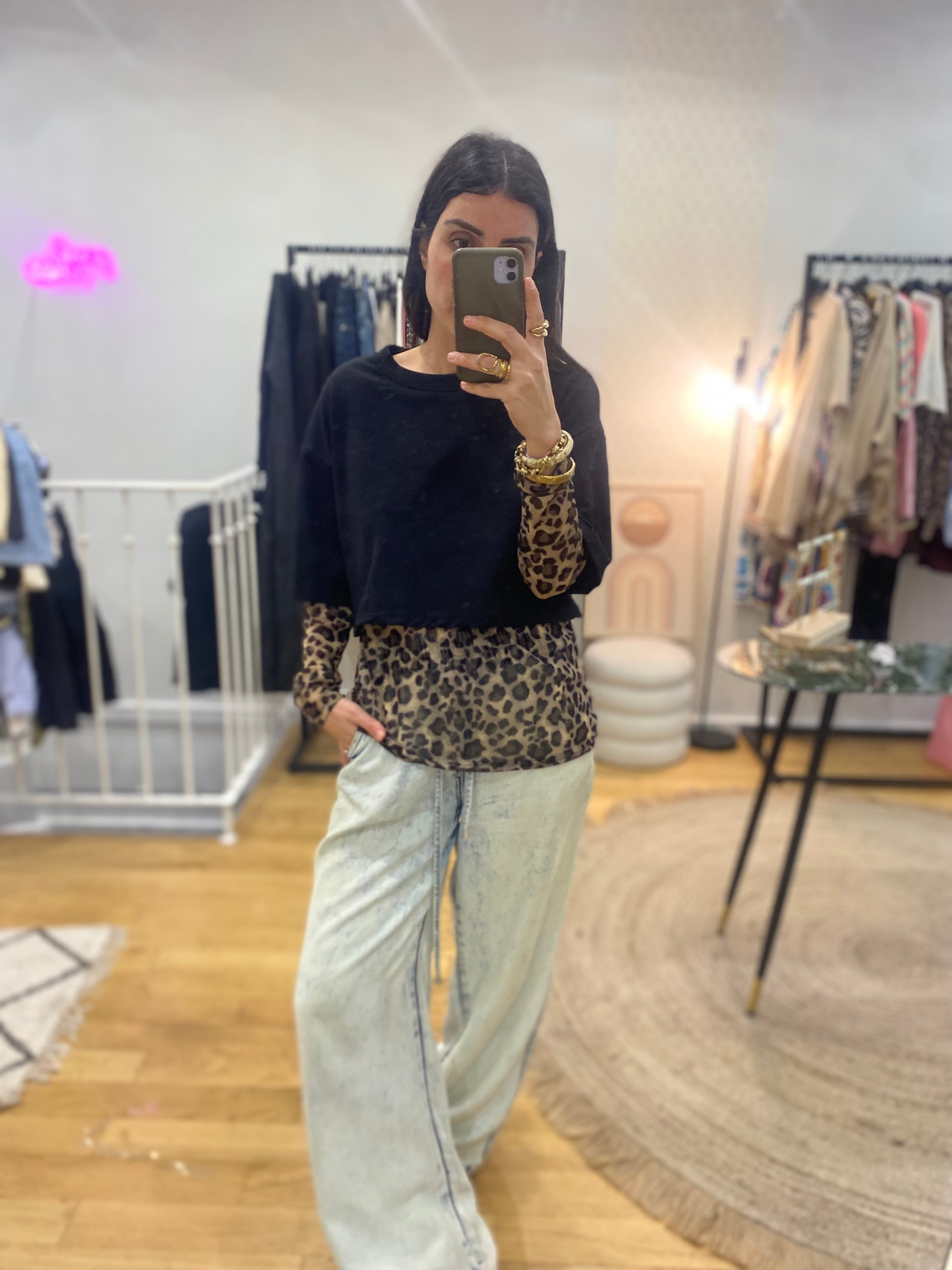 T-shirt « Belle » leopard noir