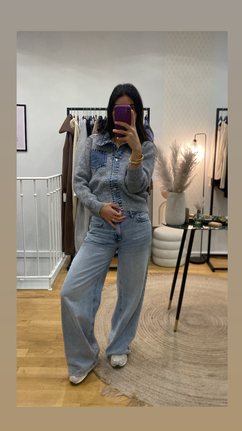 Pull bi matière « Nico » gris