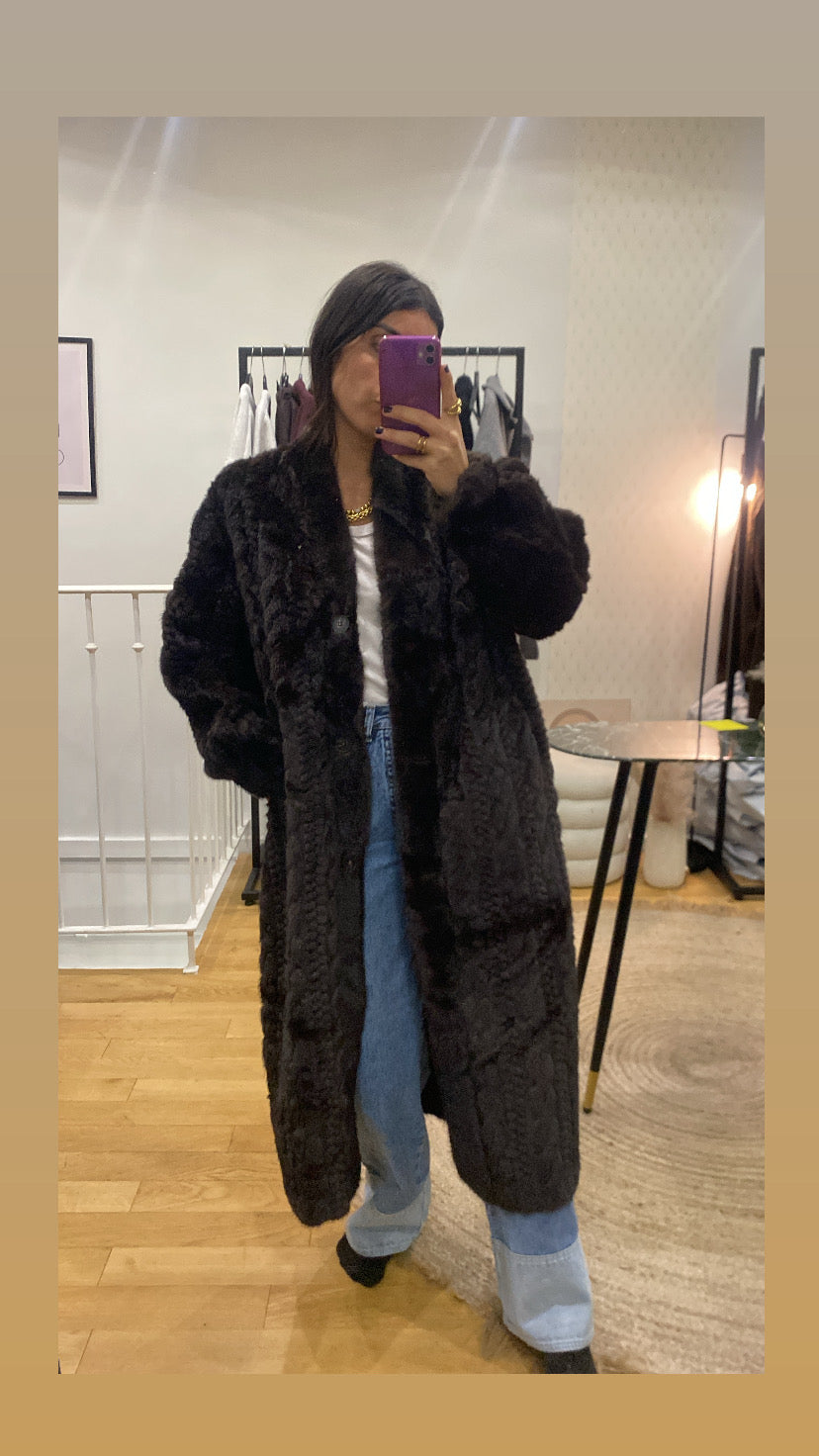 Veste longue « Bella » fausse fourrure marron foncé