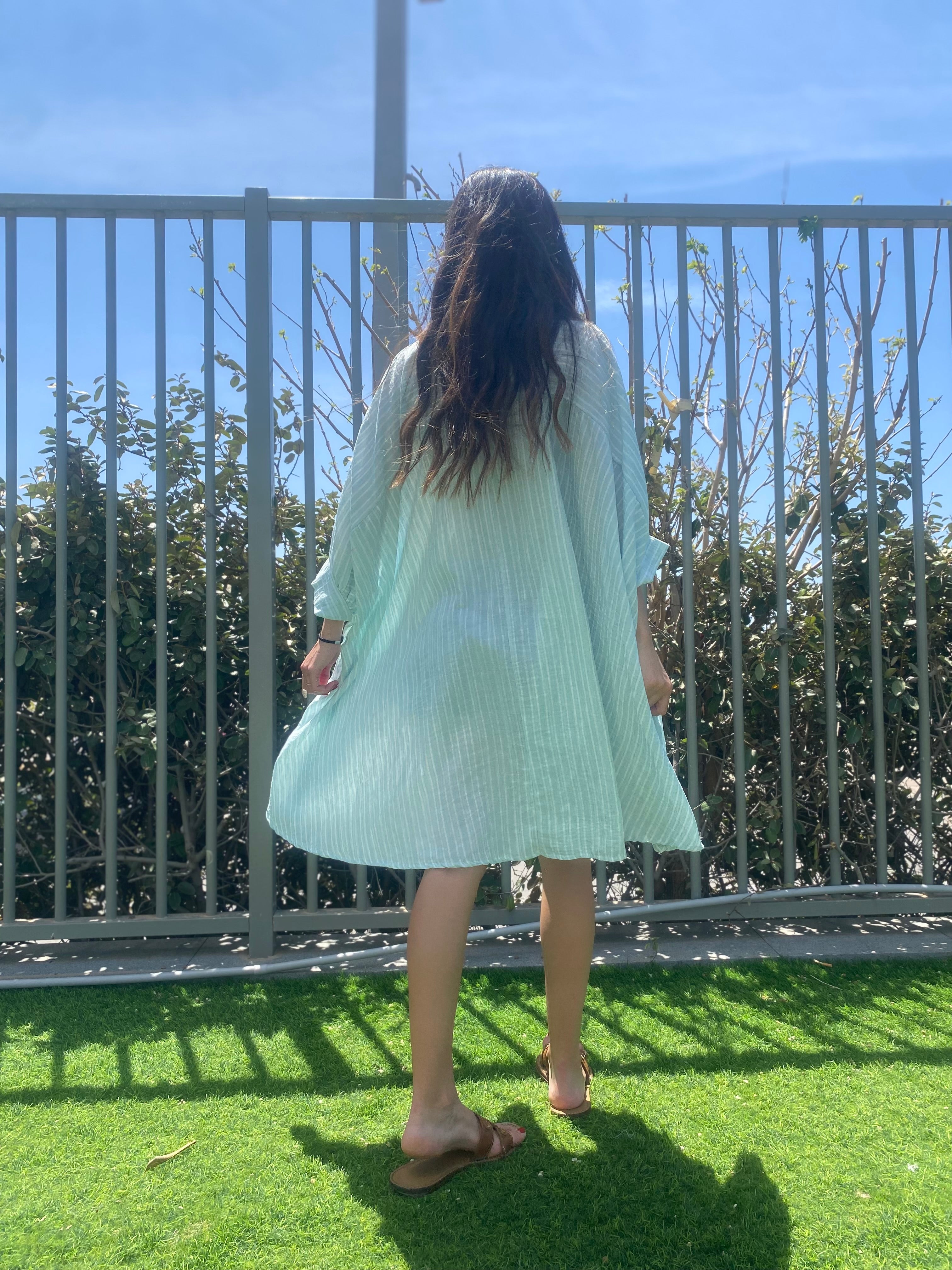 Chemise / robe « Jill » rayé vert d’eau
