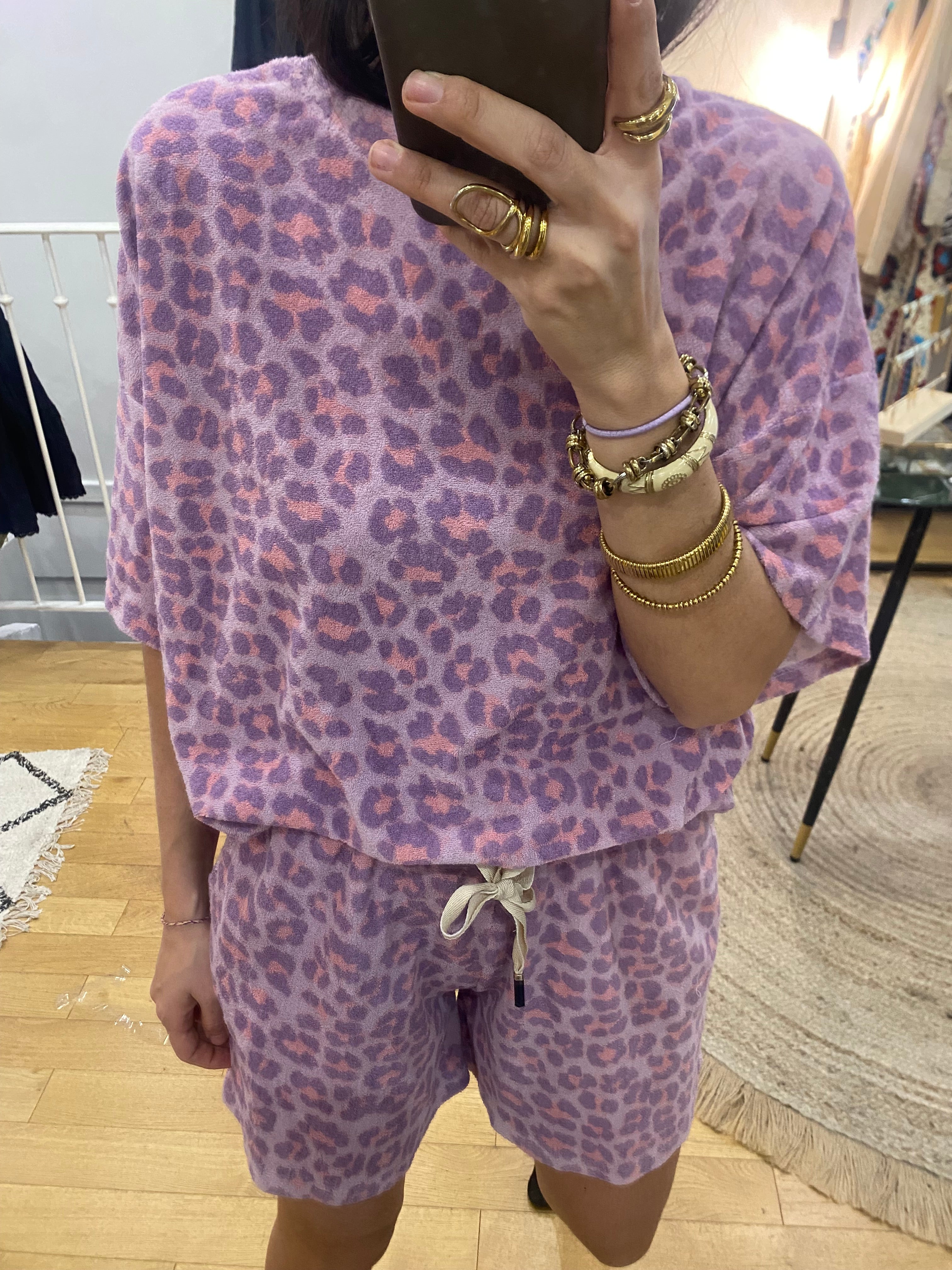 Ensemble short « Billie » éponge léopard rose