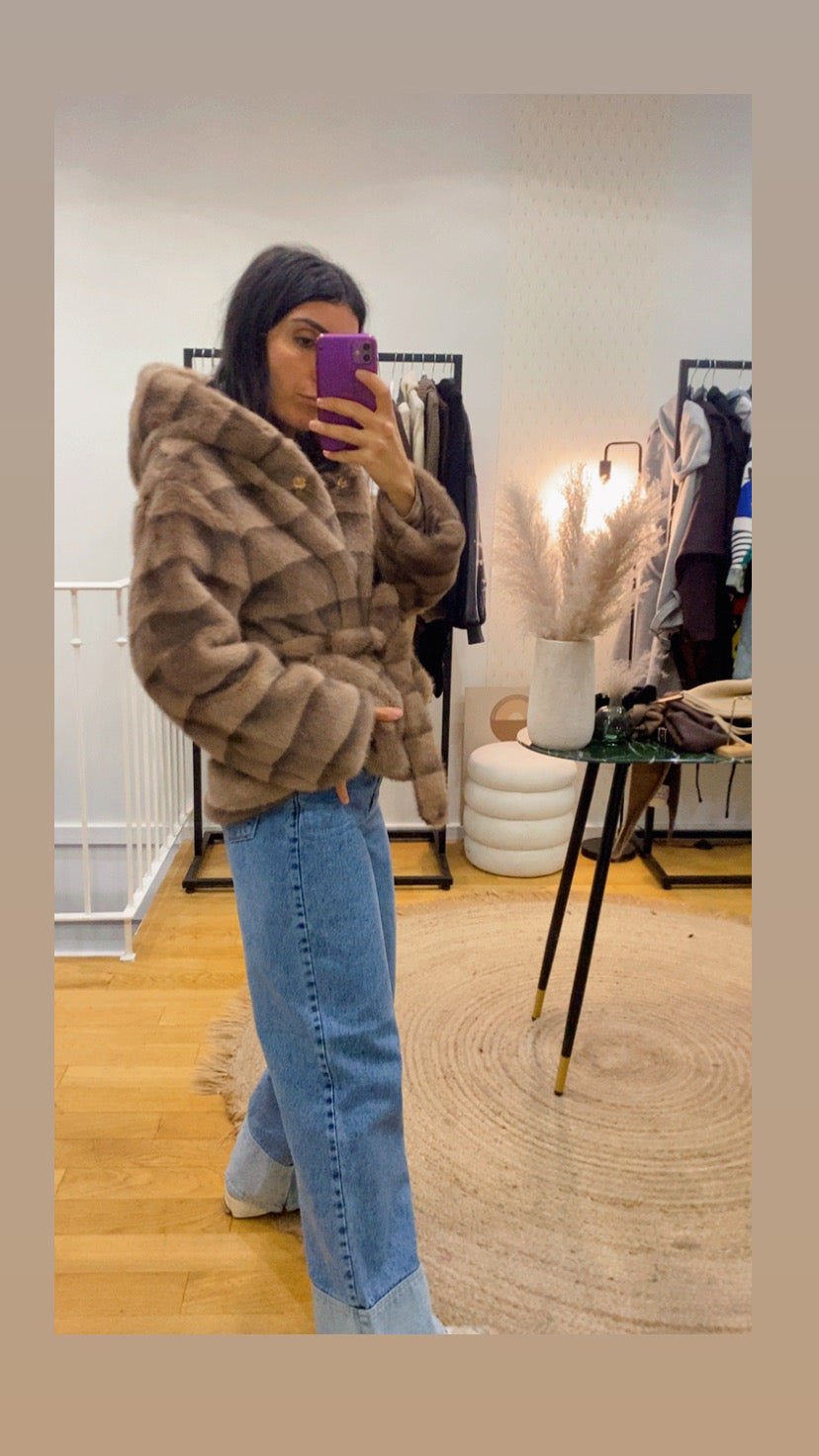 Veste / manteau « Erine » fausse fourrure camel