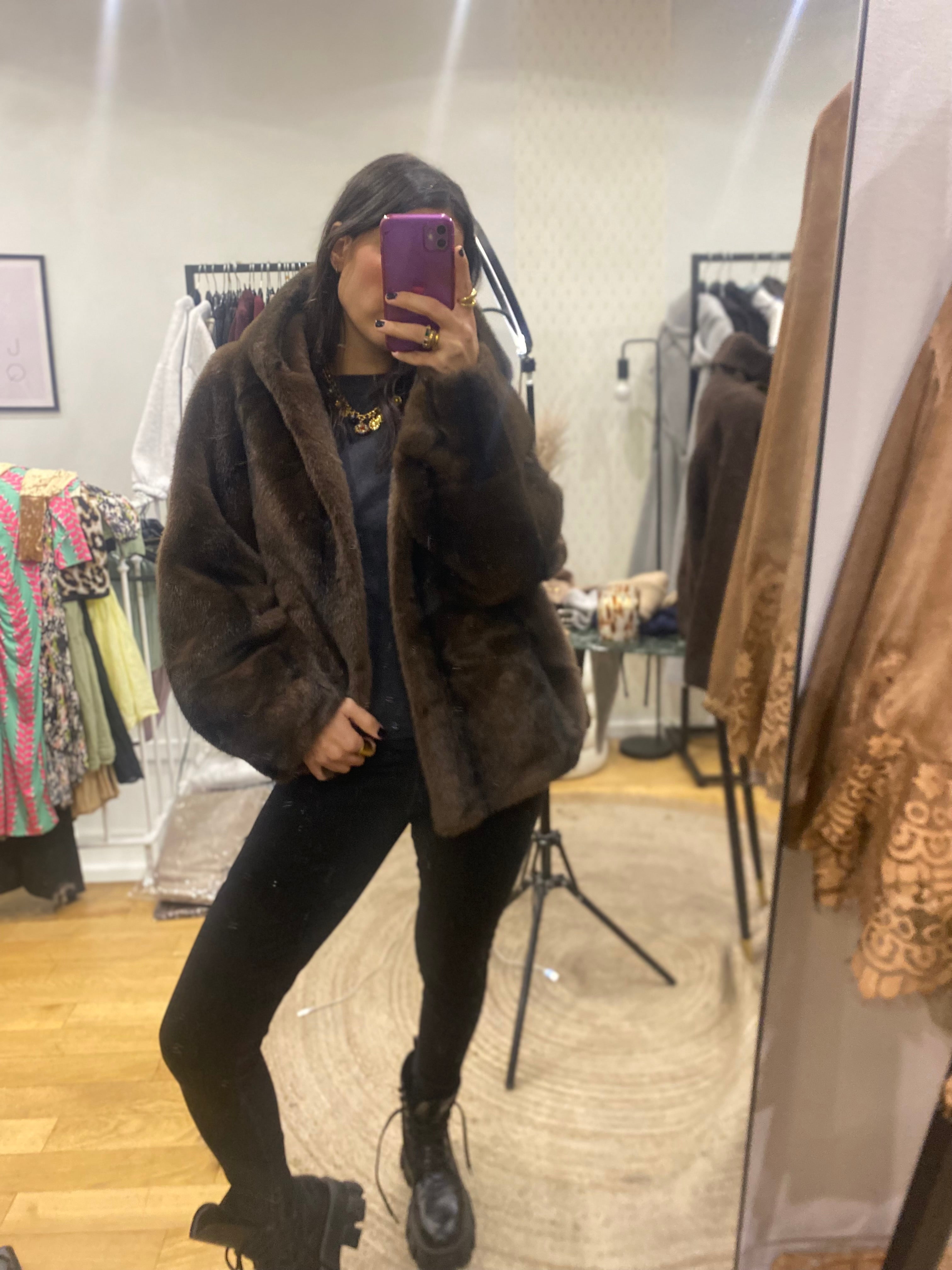 Veste « charlie »en fausse fourrure marron