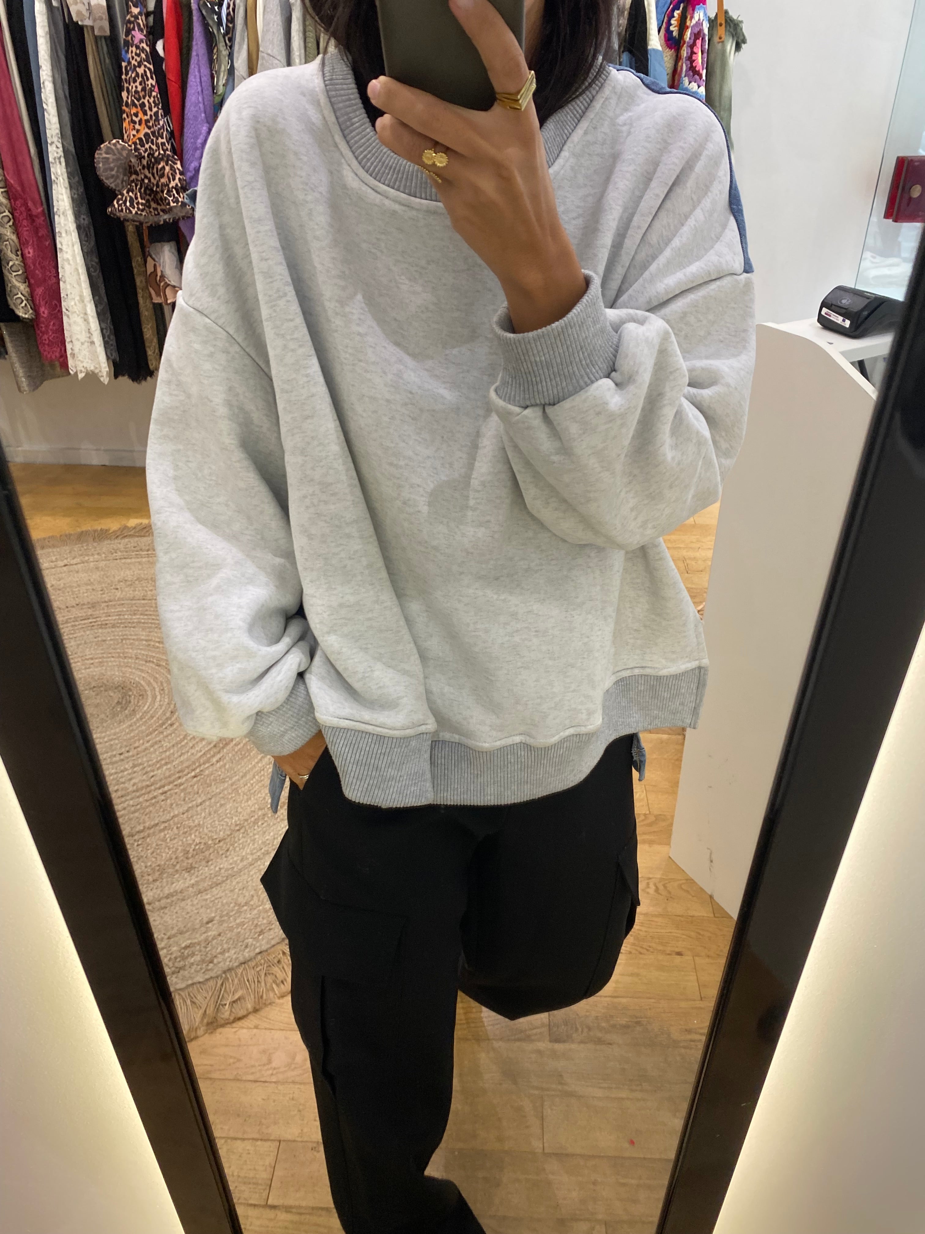 Pull bi matière « Jess »  gris