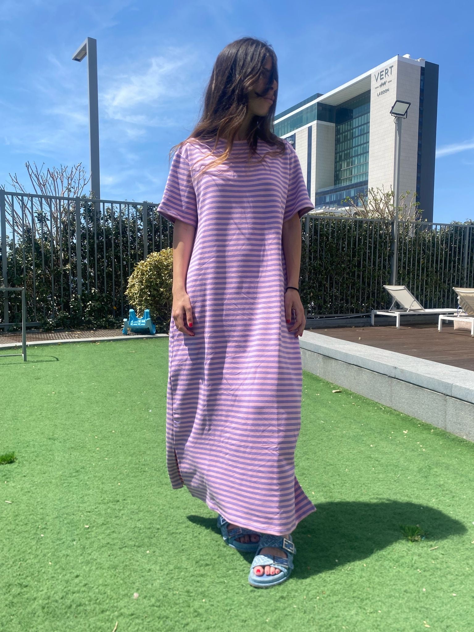 Robe « deby » rayé parme