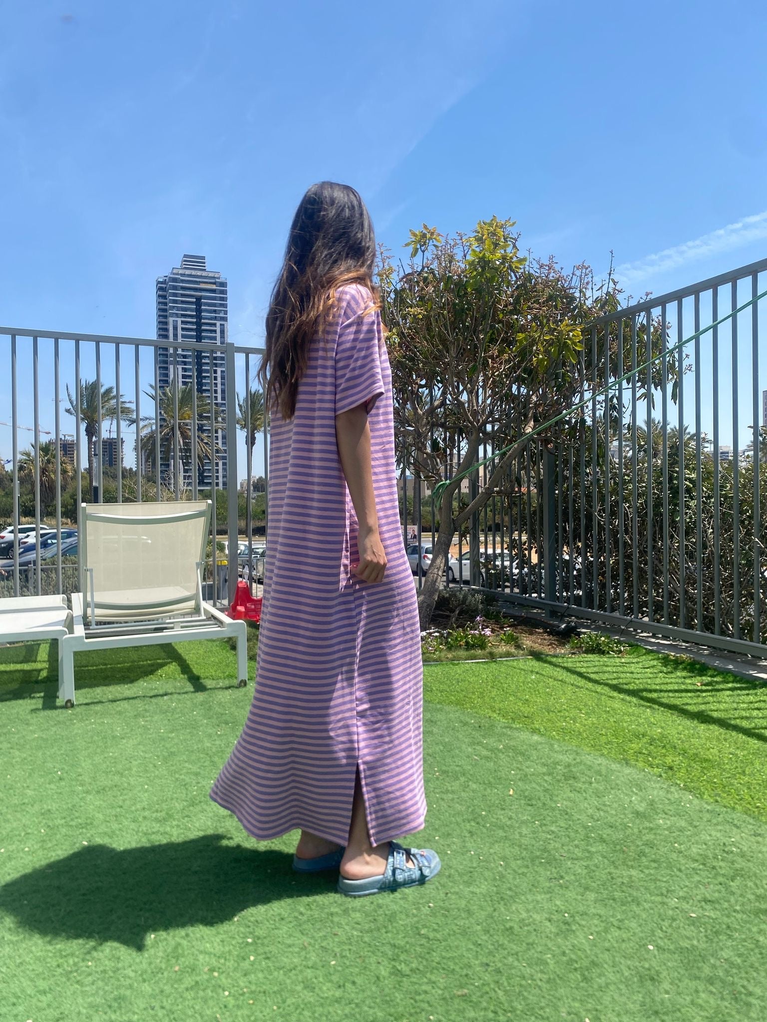 Robe « deby » rayé parme